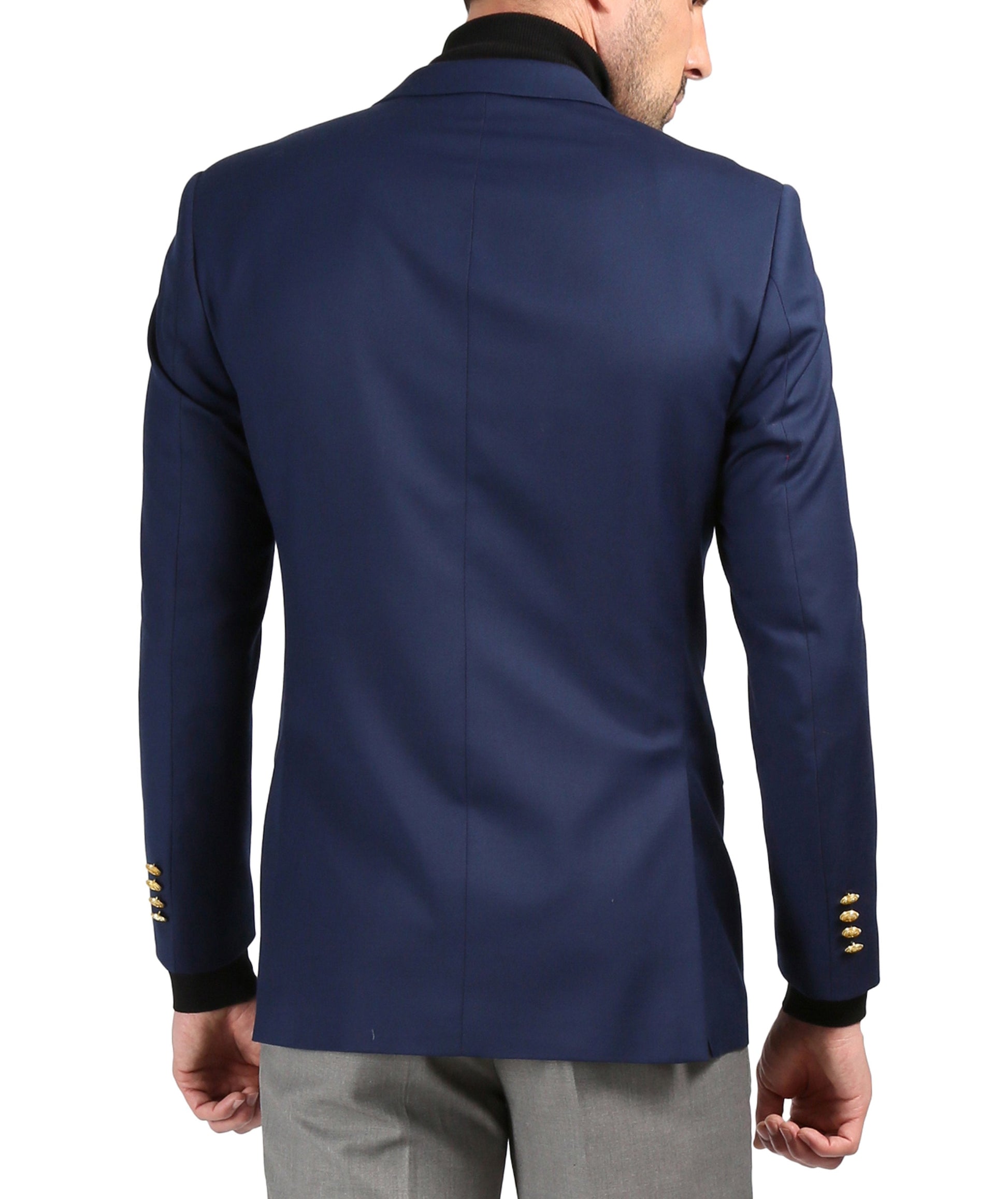 Men's Warwick Gold Button Slim Fit Navy Blazer-2